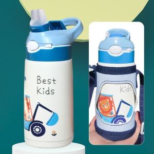 (READY STOCK)Stainless Steel Thermal Flask Kid Straw Bottle Thermos Vacuum Bottle 400ml Kanak Air Botol