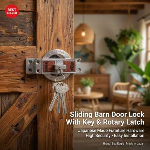 Sliding Barn Door Lock With Key & Rotary Latch Japanese Made Furniture Hardware High Security Easy Installation