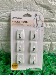 Gantungan Tembok Stick Hook Model Polos - Taruh Kunci, Lap Tangan, Handuk - Max. Beban 0.5kg - 6 Pcs