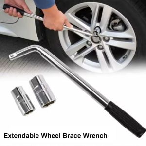 YANGS With Double Ended Sockets Nut Telescoping Lug Wrench Set L Shaped 17/19/21/23mm Adjustable Ratchet Spanner Professional Extended Handle Extendable Wheel Brace Wrench For Car Truck Van Repair