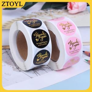 ZTOYL 500Pcs Cảm ơn bạn Sticker trang trí đám cưới con dấu dập nóng màu hồng đen Nhãn Tròn
