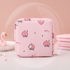 【PrettySet】Women Túi Đựng Băng Vệ Sinh Cầm Tay Túi Đựng Đồ Trang Điểm Du Lịch Bằng Cotton Ví Đựng Tiền Xu Có Khóa Kéo Văn Chương Túi Đựng Đồ Lặt Vặt