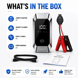Vyvylabs 12000mAh Car Jump Starter 1000A Peak 12V Battery Booster Emergency Starter Digital Display LED Flashlight