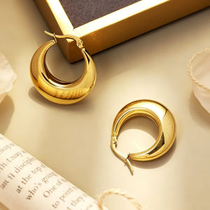24K Bangkok Gold Hoop Earrings for Women Retro Round Earrings Geometric Earrings Simple Fashion Jewelry
