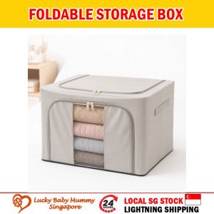 Foldable Steel-Frame Storage Box / Top & Front Zipper Access / Stackable Clothes & Bedding Organizer