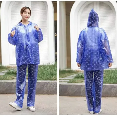 Áo mưa bộ Áo mưa một người chất liệu vải PVC chống nước bền bỉ bộ trong suốt hình chấm bi