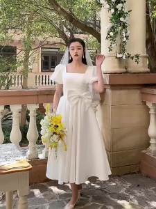 White Formal Civil Wedding 2022 New Style Ruffled Bowknot R Wedding Dress