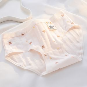 Zebina กางเกงในนักเรียนผ้าฝ้ายบริสุทธิ์ระดับ A สำหรับผู้หญิงกางเกงใน7A เอวกลางถึงสะโพกพิมพ์ลายหมีระบายอากาศได้ดีป้องกันแบคทีเรีย