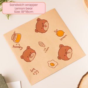 50pcs Little Bear Sandwich Bags Food-Safe Wrappers 18cm for Burger Snack Takeout Party Eco Paper Packaging