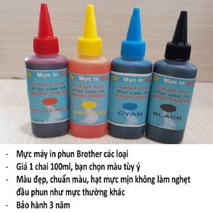 Mực máy in màu Brother dcp t700w t300 t310 bt5000c. Chai lọ mực nước Dye Ink bơm nạp hệ thống ngoài máy in phun Brother