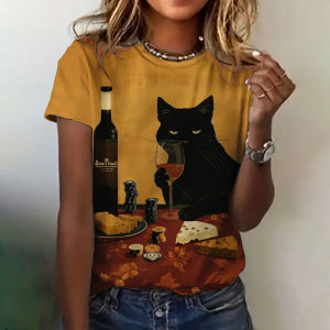 [Local Stock] ZEEMIN Summer Halloween Cat 3D Print T-shirts Women Streetwear Fashion Casual Y2k Short Sleeve T Shirt O-neck Tees Tops Clothing