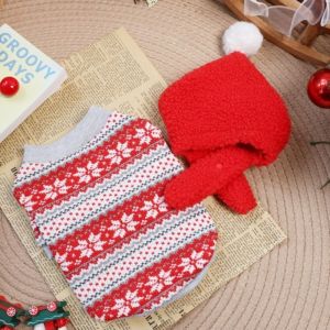 MUSCLEX với mũ Giáng sinh Quần áo giữ ấm cho chó Dày và ấm áp Quần áo cho thú cưng Áo len Giáng sinh cho chó Dễ thương Vải nhung Áo len chui đầu dành cho chó cỡ nhỏ và vừa