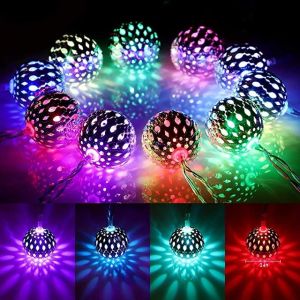 New Solar Powered Moroccan Ball Lamp String Waterproof LED Wrought Iron