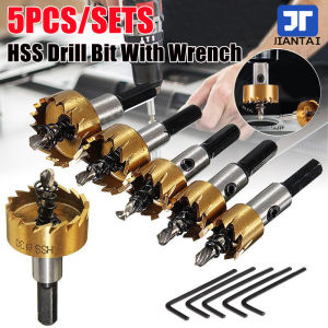 JIANTAI 5PCS/SETS Titanium Coated HSS Drill Bit Hole Saw Tooth Set Stainless Steel Metal Alloy Cutter 16/18.5/20/25/30mm for Woodworking