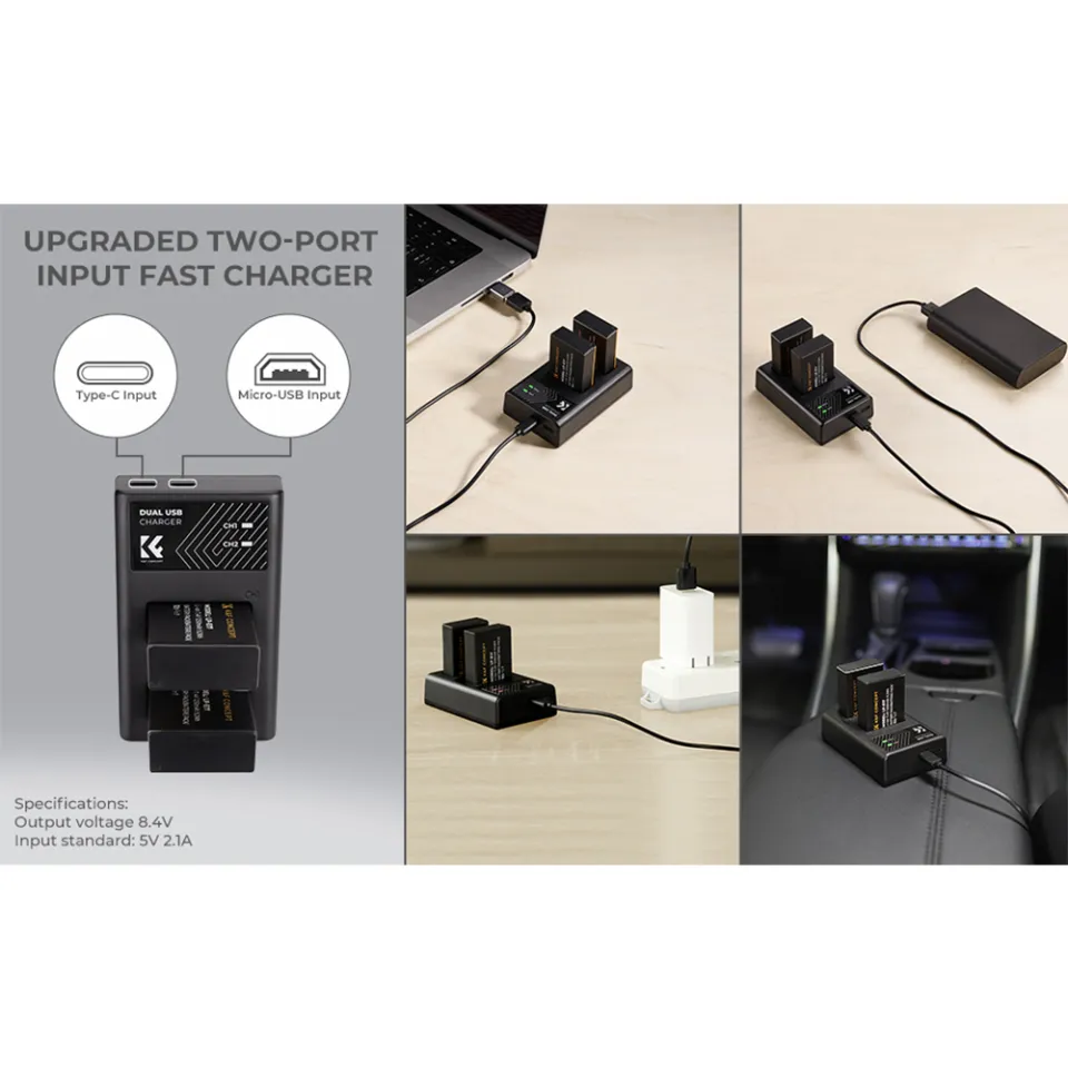 K&F Concept 2-Pack LP-E17 Battery With USB C Fast Charging For Canon EOS R10, R8, R50, Rebel T8i, T7i, T6i, T6s, SL2, SL3, EOS M3, M5, M6, EOS 200D, 77D, 750D, 760D - View #6