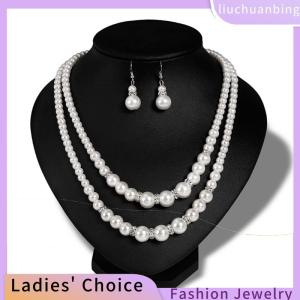 [COD] liuchuanbing Jewellery ชุดเครื่องประดับไข่มุกโซ่คู่ต่างหูสร้อยคอมุกจำลองสำหรับผู้หญิง