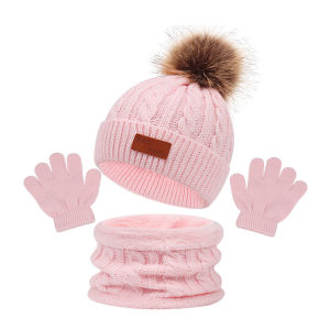 3PCs/Set Children Hat Scarf Gloves Set Thick Warm Autumn Winter Scarf Beanie Hat Gloves for kids