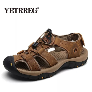 Vancat 2019 New Big Size Genuine Leather Cowhide Men Sandals Summer Quality Beach Slippers Casual Sneakers Outdoor Beach Shoes2026