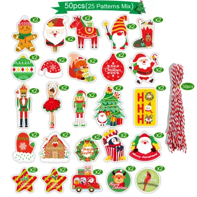 50 Sets of Christmas Gift Tags & Ribbons - Merry Christmas Holiday Cards Gift tag Decorations Happy New Year Gift Card
