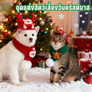 【Ewyn】ชุดหมวกผ้าพันคอสัตว์เลี้ยงคริสต์มาส ชุดซานต้า ชุดเรนเดียร์ สำหรับหมา แมว ใส่ถ่ายรูป งานปาร์ตี้ ของขวัญวันคริสต์มาส