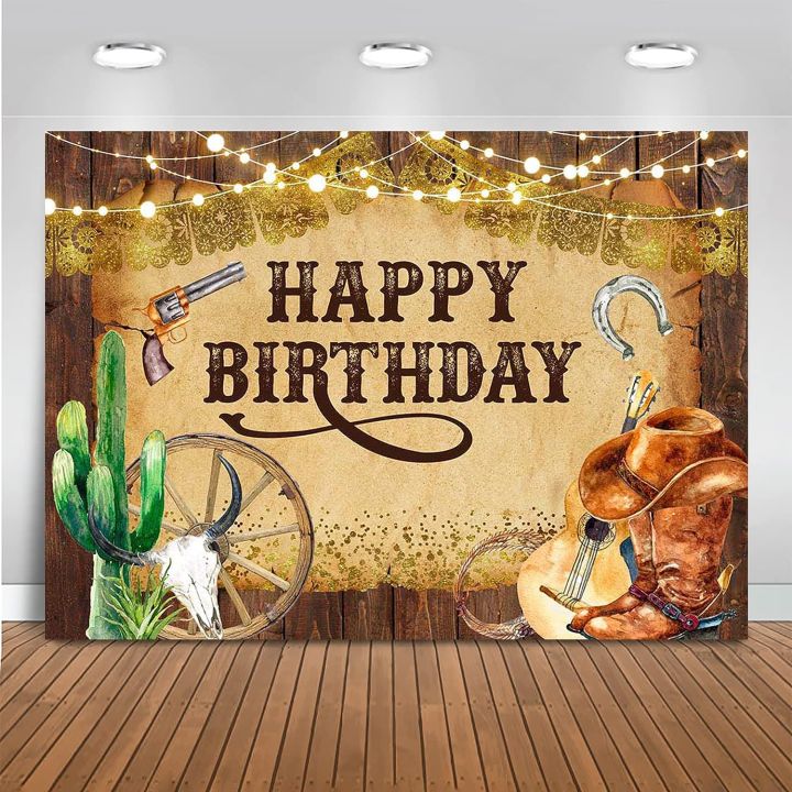 7x5ft Western Cowboy Photography Background Happy Birthday Backdrop ...