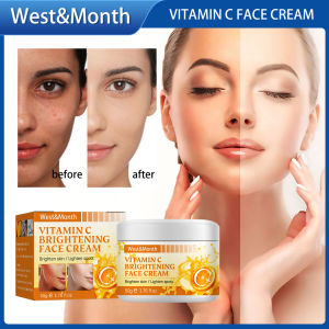West Month Vitamin C Face Cream Whitening Remove Dark Spots Moisturizing Anti-aging Beauty Cosmetics Skin Care Remove Melasma Dark Spots Melanin Melasma Remover Brighten Skin Anti-aging Skin Lightening Care（50g）