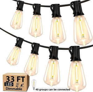 15M/10M Outdoor Waterproof String Lights ST38 Dimmable LED Garden Party Lights For Patio Holiday Wedding Lights