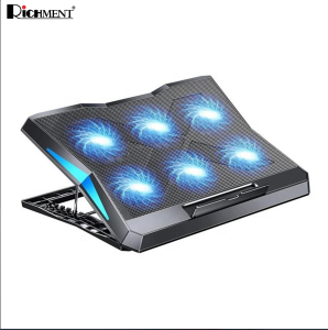 RICHMENT Q3 ICE COOREL Laptop Cooling Pad with 6 Cooling Fans Cooling Pad for Laptop Fan 12-15.6 Inch Laptop Cooler Stand with 6 Height Adjustable Notebook Cooler Pad with Two USB Port