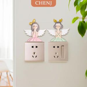 [COD] CHENJ สติกเกอร์ตกแต่งซ็อกเก็ตสวิตช์ติดผนัง3D สเตอริโอการ์ตูนแองเจิลเกิร์ลเรซิ่นของตกแต่งบ้านสวิตช์ติดผนังที่ทันสมัยอุปกรณ์ป้องกัน
