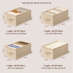 (Giặt được) Hộp vải Oxford chia 0-7-9 ngăn đựng quần áo đa năng khung tấm PP đứng form Akii Home TD50