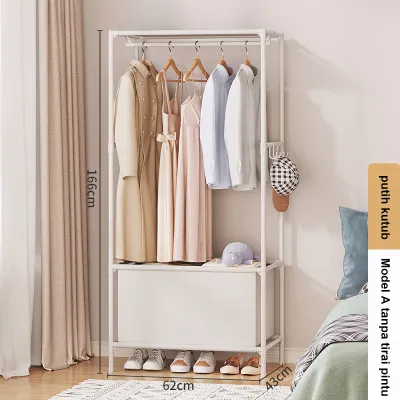 Rak Baju Gantung Stand Hanger Lemari Pakaian Minimalis Dengan Gorden Wardrobe Portable Rak Serbaguna Baju