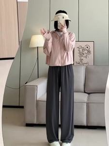 Pink Sun Protection Pants for Women Summer Thin High Waist Loose Straight Casual Wide Leg Pants Cool Ice Silk Sports Pants