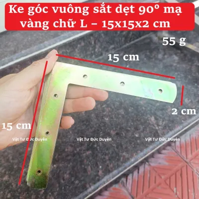 Ke góc vuông sắt dẹt 90° mạ vàng chữ L – 15x15x2 cm chắc chắn