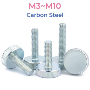 GB835 Zinc Plated Carbon Steel Knurl Flat Head Hand Tighten Thumb Screws M3 M4 M5 M6 M8 M10 Curtain Wall Glass Thumb Bolts Adjust Toolless