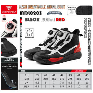 MOTOWOLF RIDING BREATHABLE BOA FUNCTION BOOT COMFORTABLE & SAFETY ANTI SLIP PATTERN BOOT MDL 0203 RIDING QUALITY