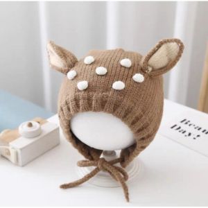 WENYOU Hoạt hình Mũ cho bé Vải nhung Bảo vệ tai Mũ len cho bé Dễ thương Mũ len hình hươu Mùa thu và mùa đông.
