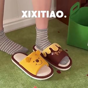 XIXITIAO ins Cute Pooh Bear Soft Bottom Men and Women Cotton Slippers Fun Spring and Summer Comfortable and Non-Slip Leisure Floor Shoes