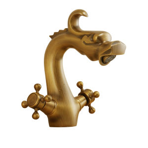 Chinese Style Dragon Head Faucet Antique Copper Basin Mixer Taps Retro Kitchen Sink Lavatory Faucet Bathtub Cold and Hot Water Washbasin Tap