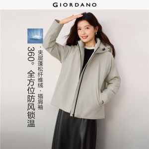 GIORDANO Women Jackets Windproof Hooded Padded Jackets Raglan Sleeve Fashionable Casual Relaxed Jackets 13376700