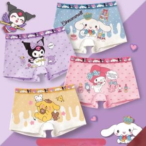 4PCS Cartoon Sanrio Printed Childrens Flat Angle Panties Anime Cinnamoroll My Melody Kuromi Kawaii Comfortable Cotton Underwear