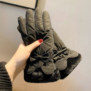 DRESSPLUS Winter Touch Screen Mittens Plush Thickened Anti-Cold Down Cotton Bow Ears Finger Gloves Korean Style Skiing Warm