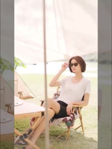 Summer Short Sleeve T-Shirt Women Tee Shirts Real Silk Linen Cotton T Shirt Womens Casual Tees V-neck Woman Tshirt Solid Tops2026