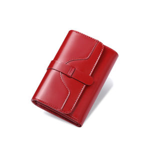 Korean Fashion Women Clutch Leather Wallet Female Long Clutches Zipper Purse Strap Moneybag Three fold retro oil wax Purses