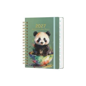 MQU19 Floral Pattern 2027 Planner Notebook A5 Spiral Bound Floral Spiral Notebook Efficient with Monthly Tabs Inner Pocket A5 Agenda Book for Work Office School Supplies