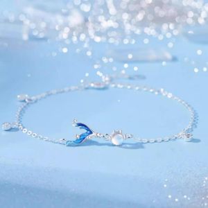 S925 Silver Exquisite Minimalism Blue Fish Tail with Moonstone Charm Minimalist Ocean Theme Jewelry Anniversary Present