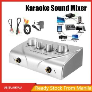 VOYUE Multifunctional Audio Mixer Amplifier Silver Portable Dual Mic Inputs Amplifier High Quality Karaoke Pre Effects Microphone Karaoke Echo Mixer