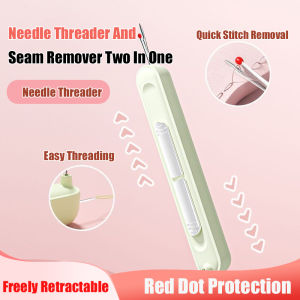 เครื่องมือเย็บผ้า 2-in-1 พร้อมเข็มและร้อยด้ายแบบ 2 ฟังก์ชัน และเครื่องแกะตะเข็บแบบรวดเร็ว