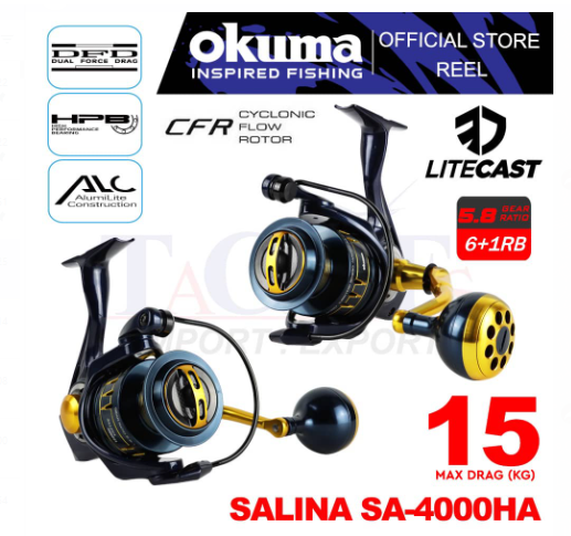 Okuma Salina SA-4000HA Spinning Fishing Reel Max Drag 15kg Saltwater  Fishing Reel