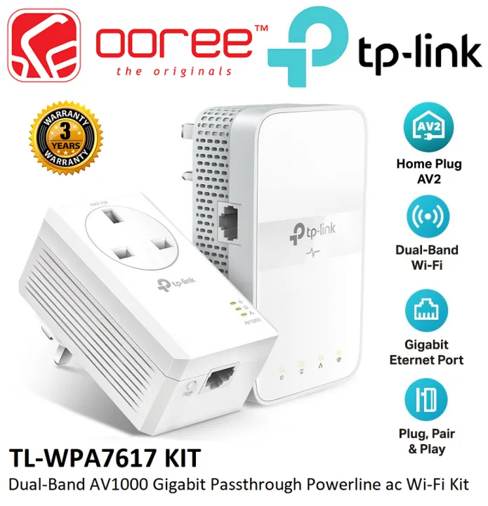 TP-LINK TL-WPA7617 KIT AV1000 GIGABIT PASSTHROUGH POWERLINE AC WI-FI KIT RANGE EXTENDER WITH DUAL-BAND, HOMEPLUG AV2 STANDARD COMPLIANT
