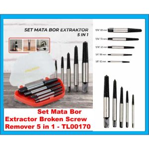 5PC SCREW EXTRACTOR SET Tap Balik set Pembuka Baut Patah Bolt Pipe Extractor